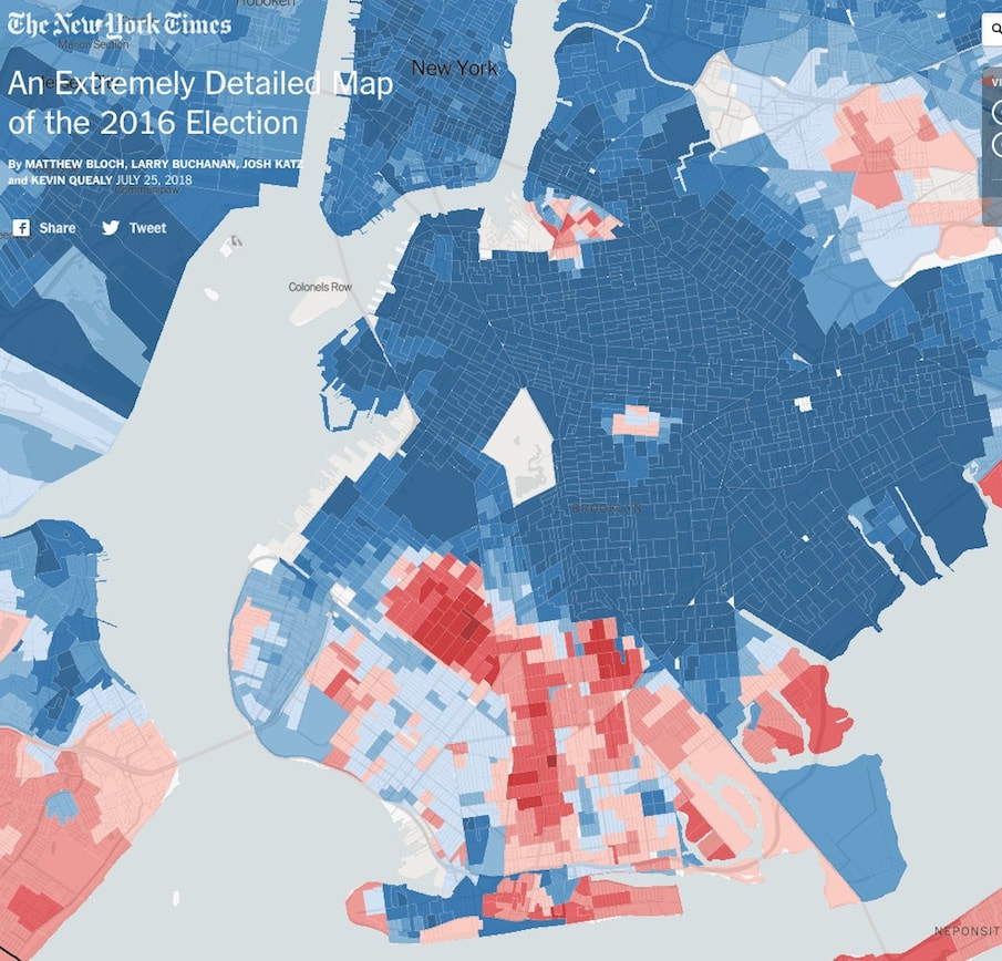 New York Times 2016 election map for Brooklyn