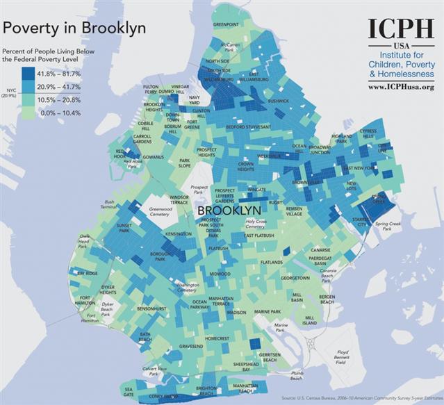 Map showing poverty in Brooklyn, helpful in getting to know Brooklyn