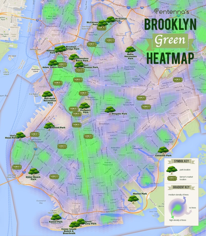 Map of greenery in Brooklyn, helpful in understanding the borough